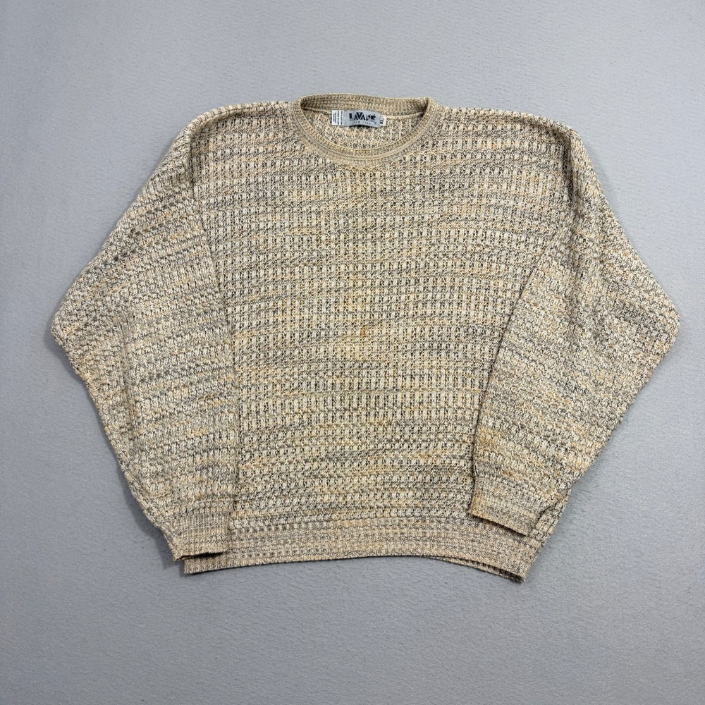 Vintage Lavane New York Sweater XL Beige Knit Crewneck Textured Cotton USA Made